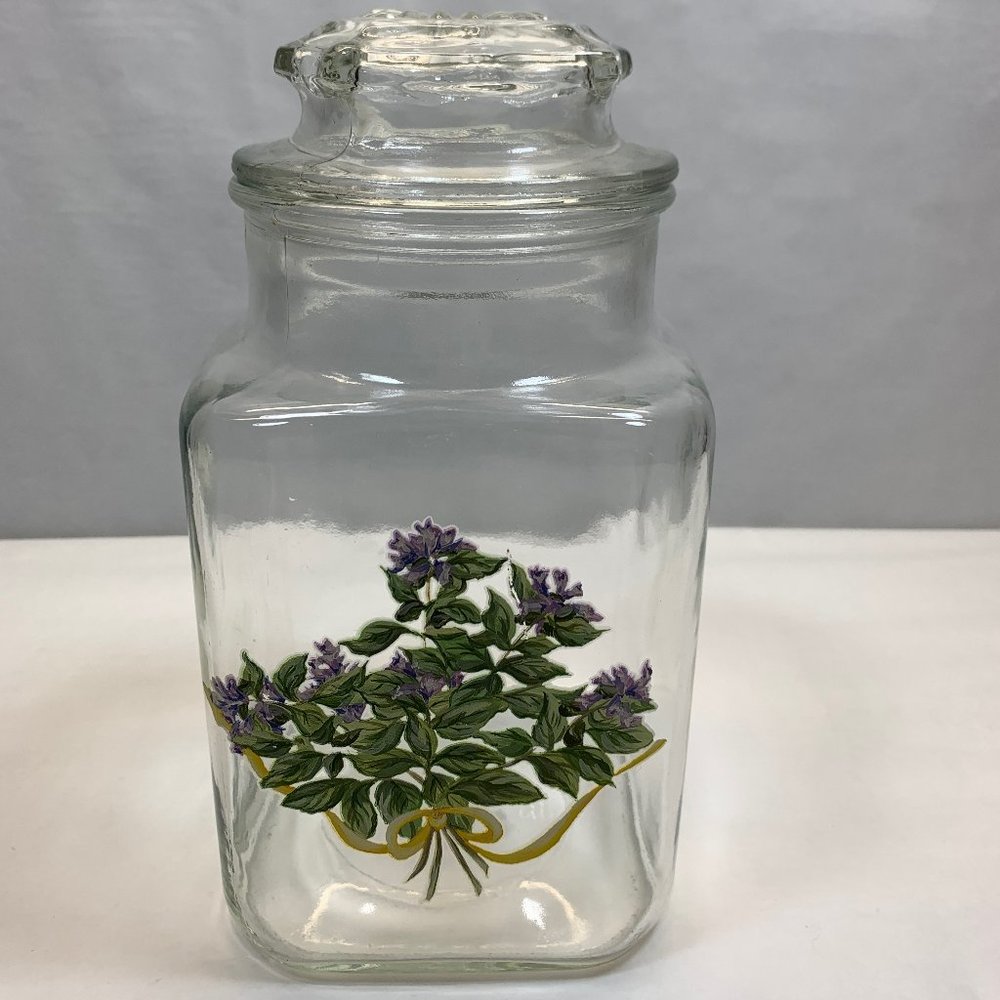 Vintage Anchor Hocking Canister Apothecary Jar floral design